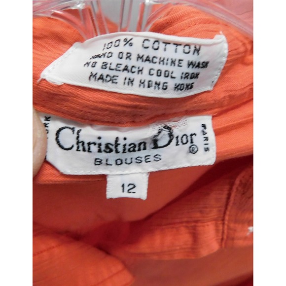 Christian Dior Vintage Orange Cotton Long Sleeve Top Button Down Blouse‎ sz 12 - Picture 3 of 3